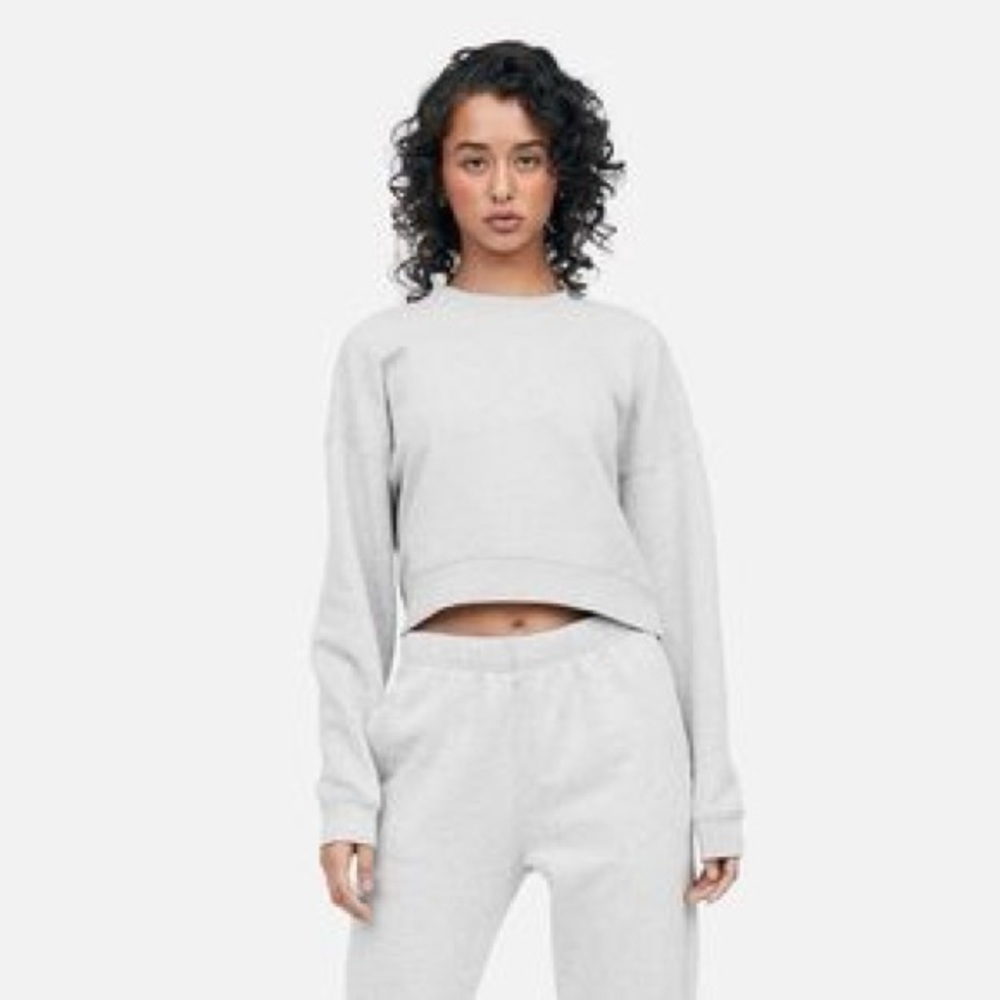 MATE the Label Organic Fleece Crop Sweatshirt in Heather Grey